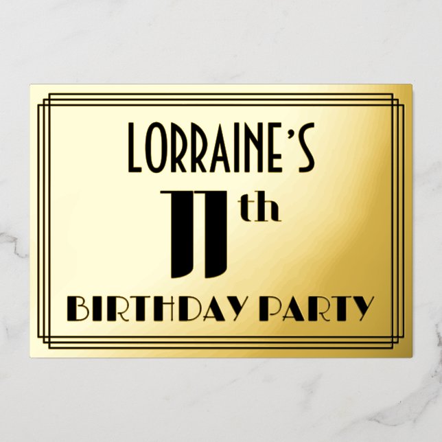 11th Birthday Party: Art Deco Look “11” and Name (Front)
