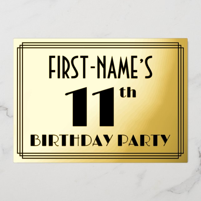 11th Birthday Party — Art Deco Look “11” + Name (Front)