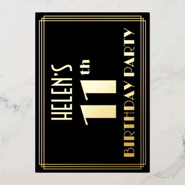 11th Birthday Party: Art Deco Look “11”, w/ Name (Front)