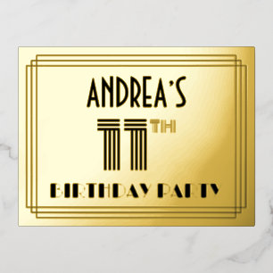 11th Birthday Party ~ Art Deco Style “11” + Name Foil Invitation Postcard