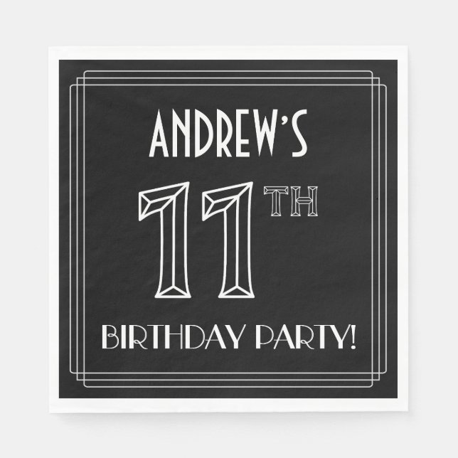11th Birthday Party: Art Deco Style + Custom Name Napkin (Front)