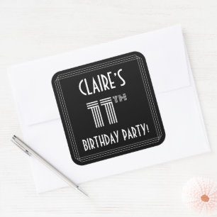 11th Birthday Party: Art Deco Style & Custom Name Square Sticker