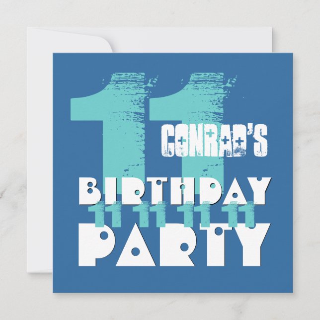 11th Birthday Party BLUE Grunge Z03B Invitation (Front)