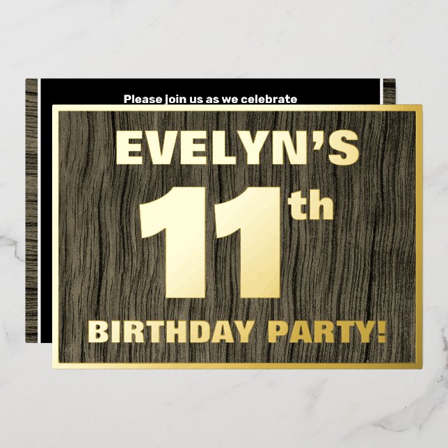 11th Birthday Party: Bold, Faux Wood Grain Pattern (Front/Back)