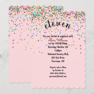 11th Birthday Party confetti Invitation
