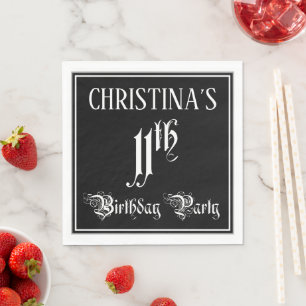 11th Birthday Party — Fancy Script + Custom Name Napkin