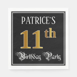 11th Birthday Party — Fancy Script, Faux Gold Look Napkin