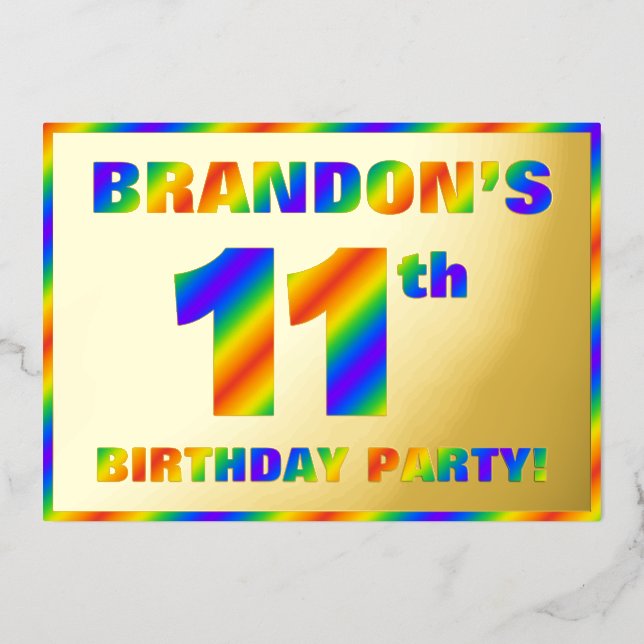 11th Birthday Party — Fun, Rainbow Spectrum “11” (Front)