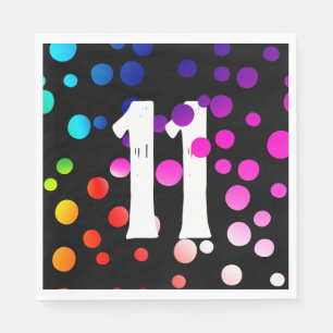 11th Birthday Rainbow Dots on Black  Napkin