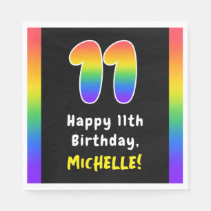 11th Birthday: Rainbow Spectrum # 11, Custom Name Napkin