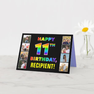 11th Birthday: Rainbow Text, Custom Photos & Name Card