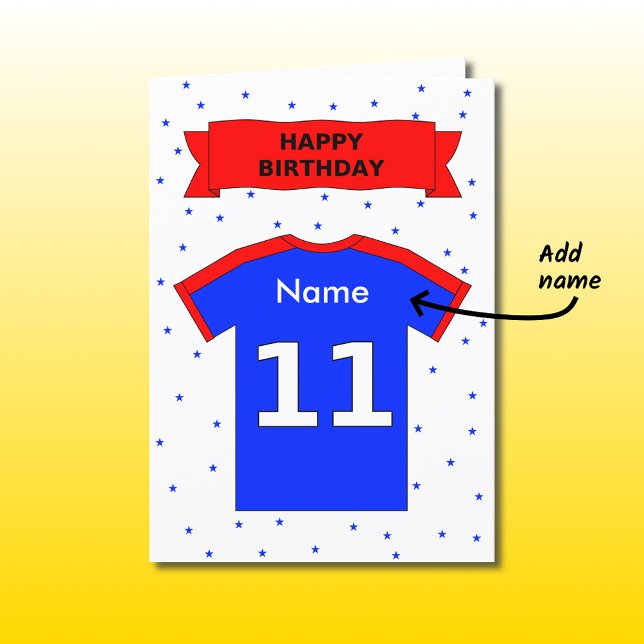 11th birthday red blue t-shirt add a name card (Creator Uploaded)