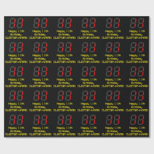 11th Birthday: Red Digital Clock Style "11" + Name Wrapping Paper