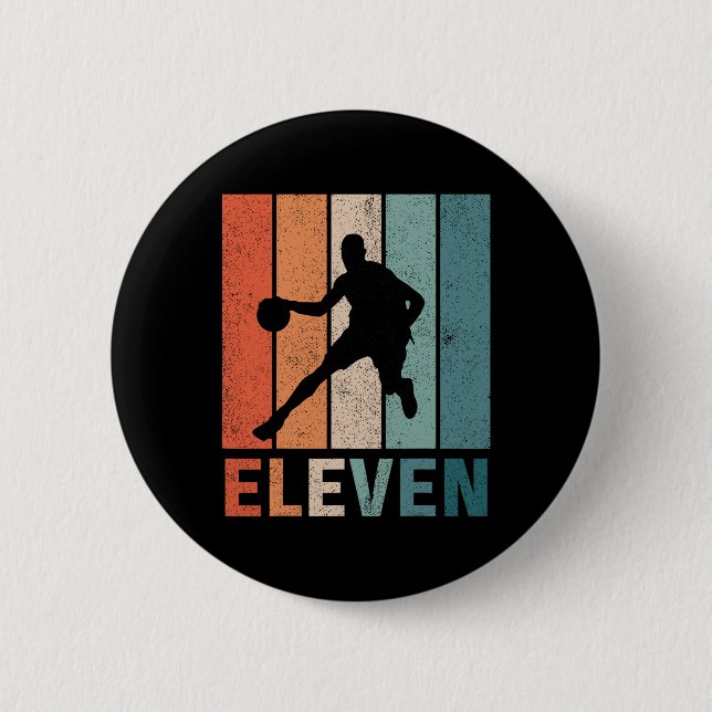 11th Birthday Retro Bysketbyll Lovers Boys Kids 11 2 Inch Round Button (Front)