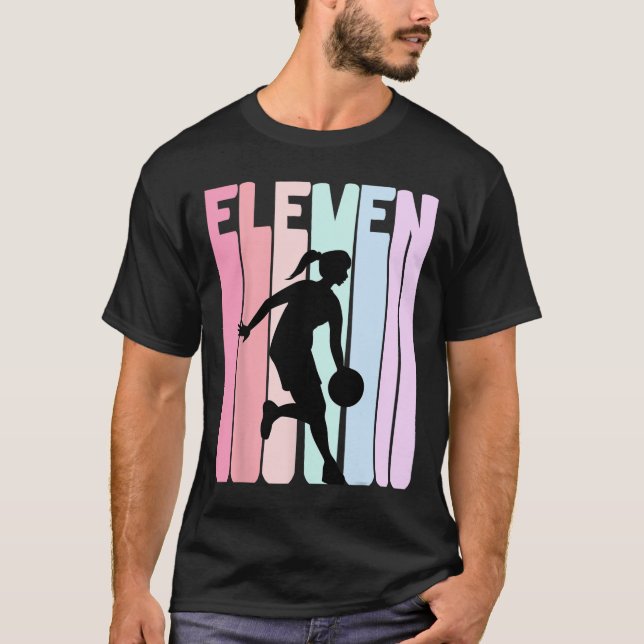 11th Birthday Retro Bysketbyll Player 11 Years Old T-Shirt (Front)