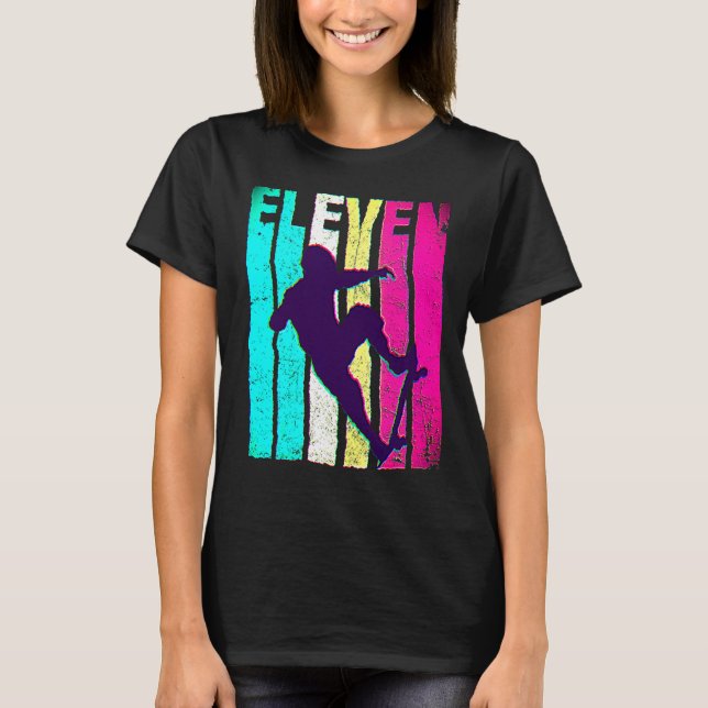 11th Birthday Retro Skateboard Skate 11 Years Old  T-Shirt (Front)