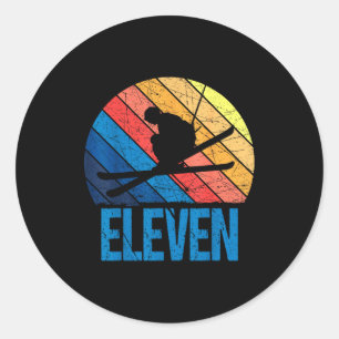 11th birthday retro ski skiing 11 year old boys classic round sticker