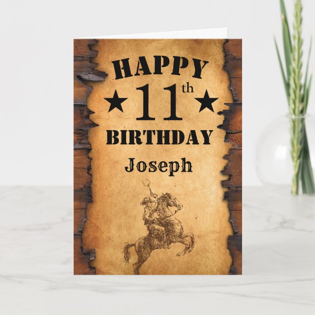 11th Birthday Rustic Country Western Cowboy Horse Card (Front)
