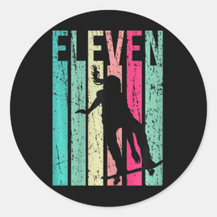 11th Birthday Skater Girl Skateboarding Skating 11 Classic Round Sticker