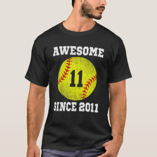 11Th Birthday Softball Player 11 Years Old Vintage T-Shirt