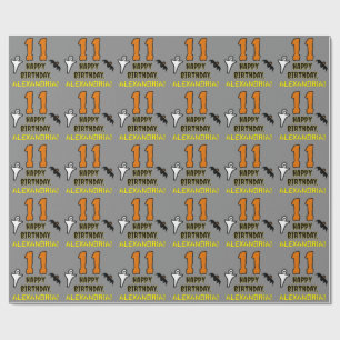 11th Birthday: Spooky Halloween Theme, Custom Name Wrapping Paper
