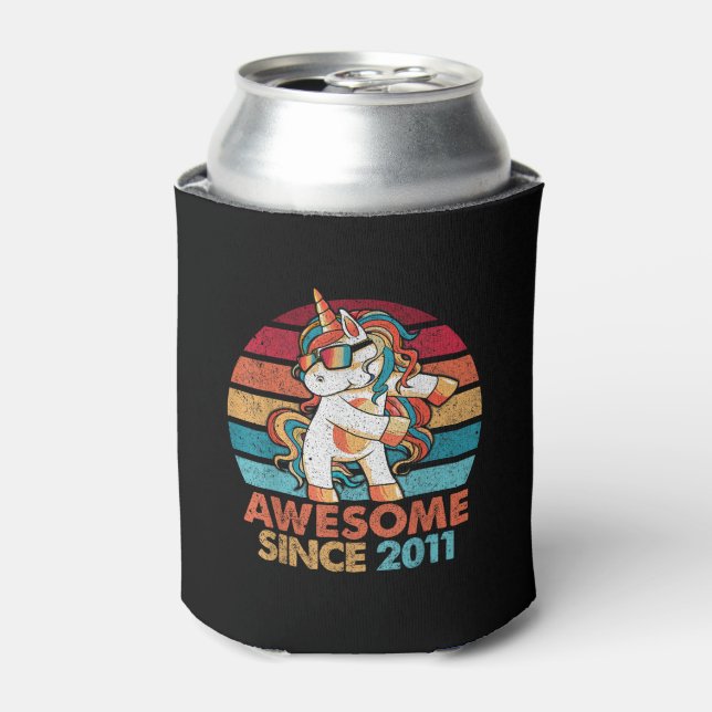 11th Birthday T-Shirt Awesome Since 2011 Unicorn F Can Cooler (Can Front)