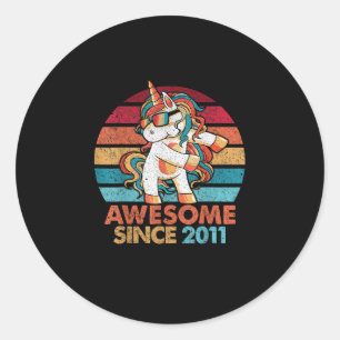 11th Birthday T-Shirt Awesome Since 2011 Unicorn F Classic Round Sticker