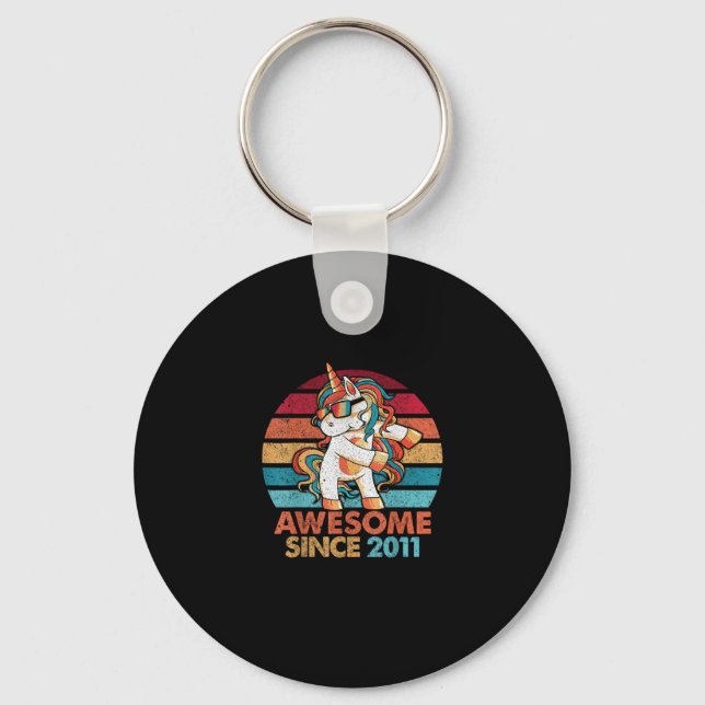 11th Birthday T-Shirt Awesome Since 2011 Unicorn F Keychain (Front)