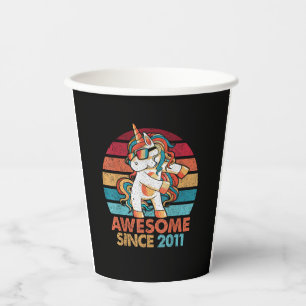 11th Birthday T-Shirt Awesome Since 2011 Unicorn F Paper Cups
