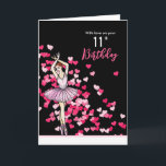 11th Birthday Wishes Ballerina Pink Dress  Card<br><div class="desc">Designed based on my watercolor illustration a ballerina dancing wearing pink dress in her toe shoes. The design has pink and white scattered hearts on the background and customizable text which can be changed to texts of your preference. The design is for 11th Birthday.</div>
