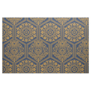 11th-Century Hexagons - Dark Blue and Gold Fabric
