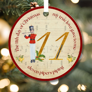 11th Day of Christmas Eleven Pipers Piping Metal Ornament