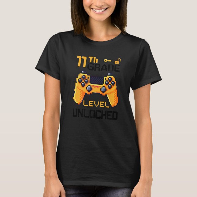 11th Grade Level Unlocked Video Game Gamers Pixel  T-Shirt (Front)