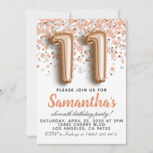 11th Rose Gold Birthday Invitation