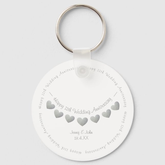 11th Steel Wedding Anniversary gift Key Ring (Front)