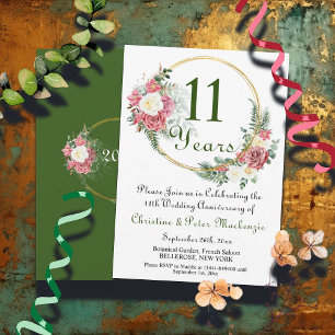 11th Steel Wedding Anniversary Roses Gold Frame Invitation