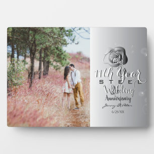 11th Wedding Anniversary Custom Photo Steel Rose Plaque