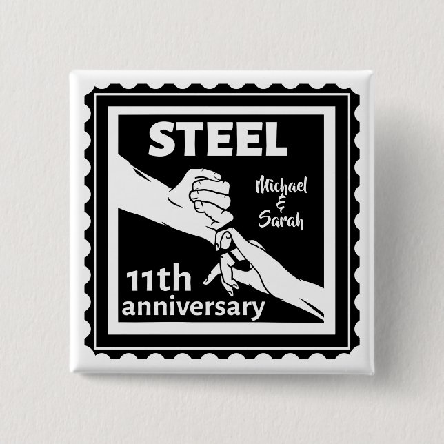 11th wedding anniversary holding hands 2 inch square button (Front)