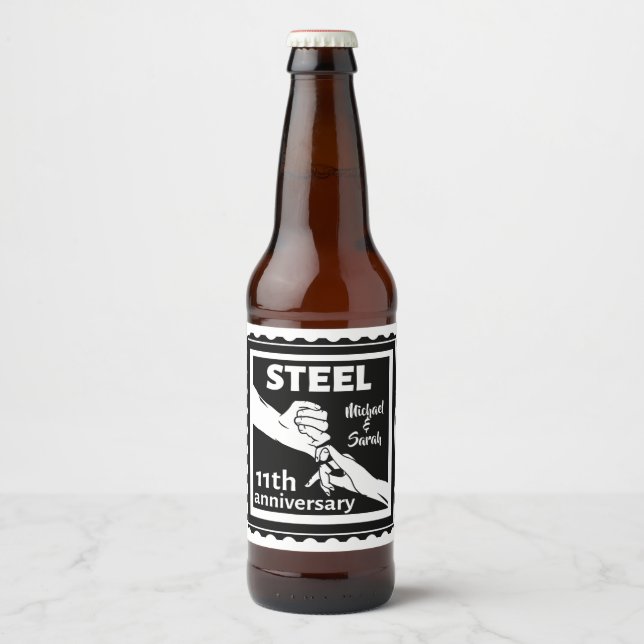 11th wedding anniversary holding hands beer bottle label (Front)