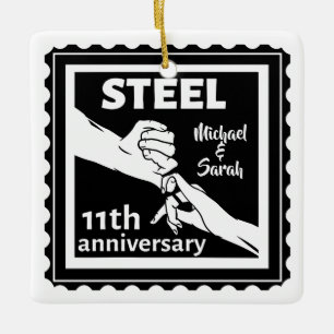 11th wedding anniversary holding hands ceramic ornament