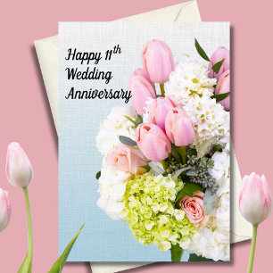 11th Wedding Anniversary Pink Tulips and Hydrangea Card