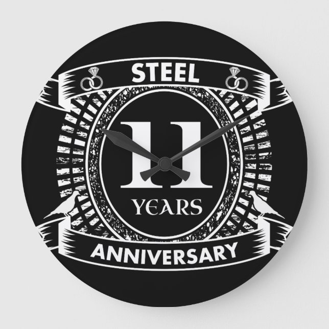 11TH wedding anniversary steel Large Clock (Front)