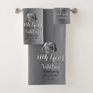 11th Wedding Anniversary Steel Rose Bath Towel Set