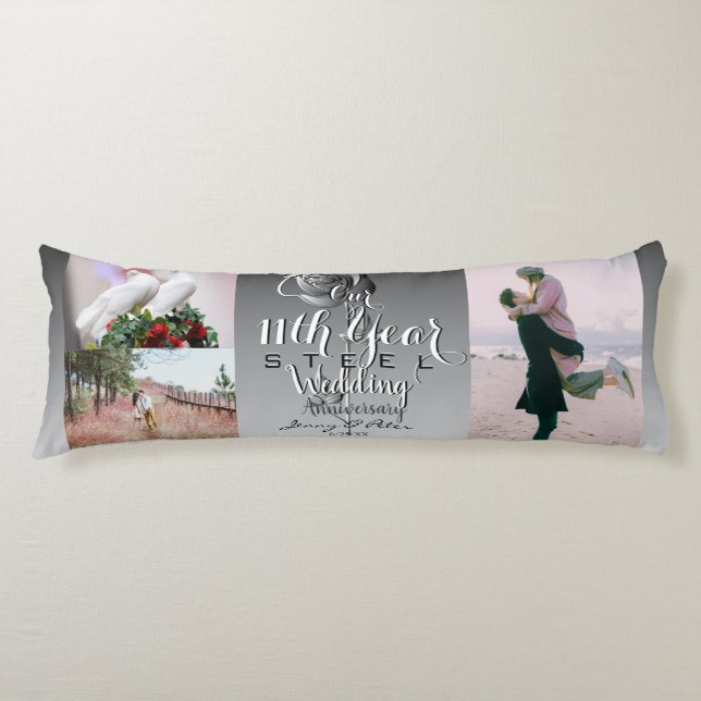 11th Wedding Anniversary Steel Rose Body Pillow (Front)