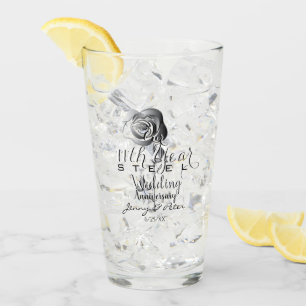 11th Wedding Anniversary Steel Rose Glass