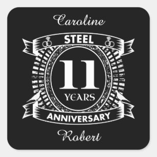 11TH wedding anniversary steel Square Sticker