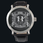 11TH wedding anniversary steel Watch<br><div class="desc">Your eleventh wedding anniversary has the traditional gift is steel. This crest style design is a romantic design for couples celebrating 11 years of marriage. If you would like any help customizing this design please contact me, their is an ask this designer button, just below this text. 11th, 11th wedding...</div>
