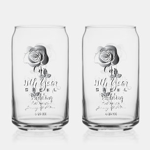 11th Year Wedding Anniversary Steel Rose Can Glass