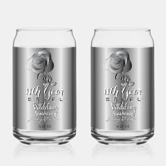 11th Year Wedding Anniversary Steel Rose Can Glass