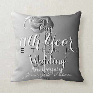 11th Year Wedding Anniversary Steel Rose Throw Pillow